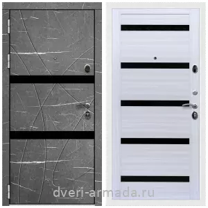 Темные входные двери, Дверь входная Армада Престиж Белая шагрень МДФ 16 мм Торос графит / МДФ 16 мм СБ-14 Сандал белый стекло черное